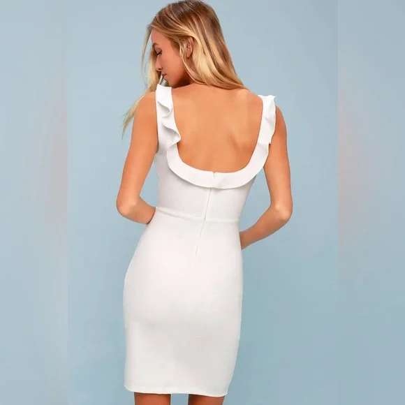 Lulus Dream Girl White Ruffled Bodycon Dress M Party Cocktail Sleeveless Flirty - Picture 2 of 10